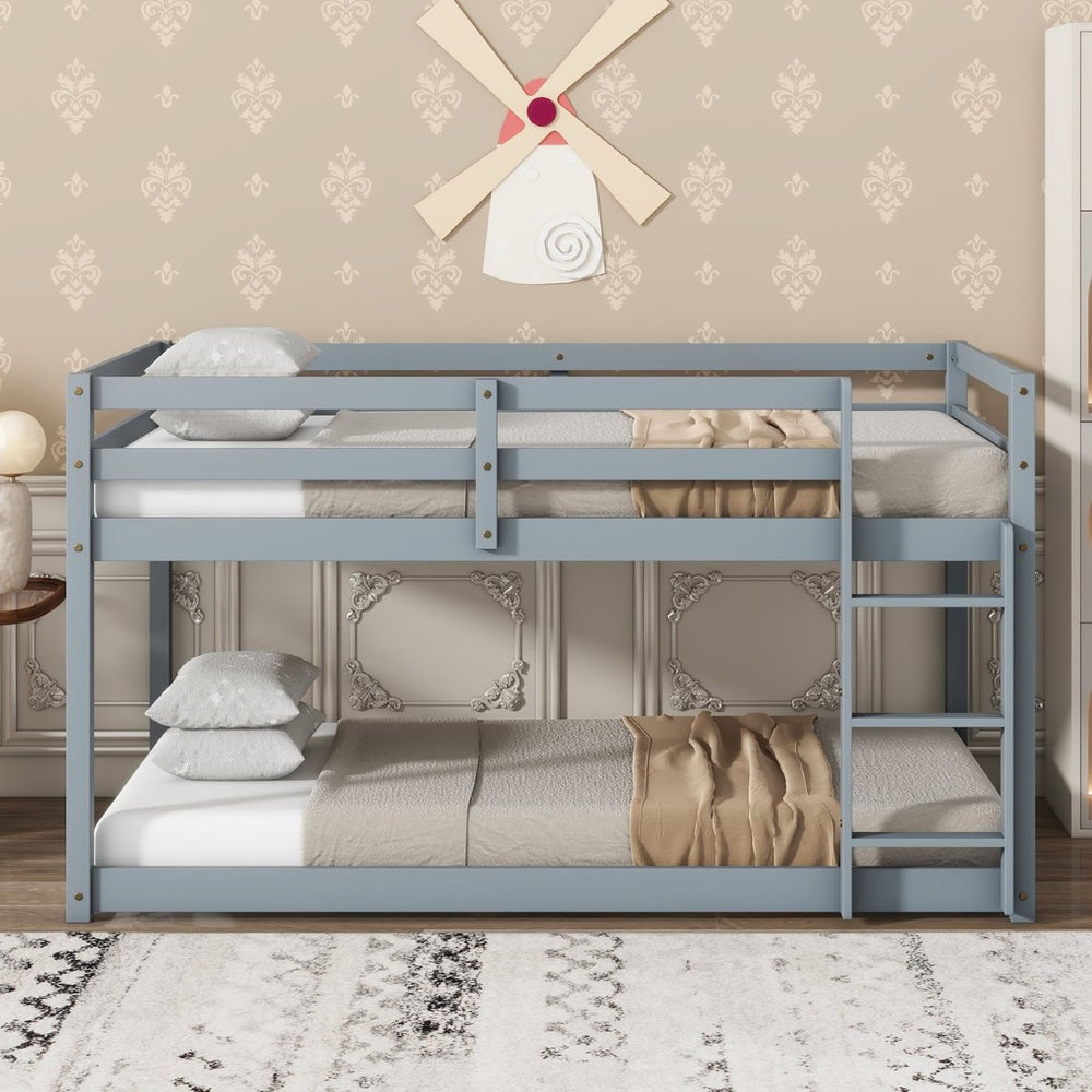 English Elm Solid Wooden Twin Over Twin Bunk Bed In Grey - Durable Rubberwood, Reinforced Slats & Built-In Ladder W504P191663-GIGA