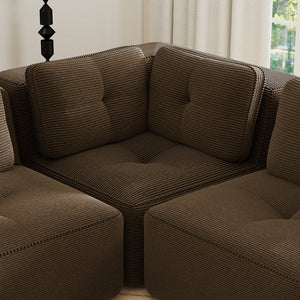 English Elm Modern Corduroy Sectional Sofa Deep Seat V Shape Tufted Couch with Movable Ottoman Brown W714S01576