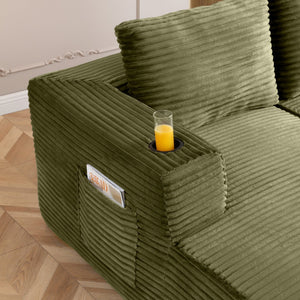 English Elm 132" Modular U-shaped Corduroy Sectional with Deep Seat Cupholders and Side Pocket W1117S00344