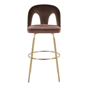 English Elm Fixed-height Swivel Barstools with Gold Footrest Black Frame White Upholstery Set Espresso B202S01882