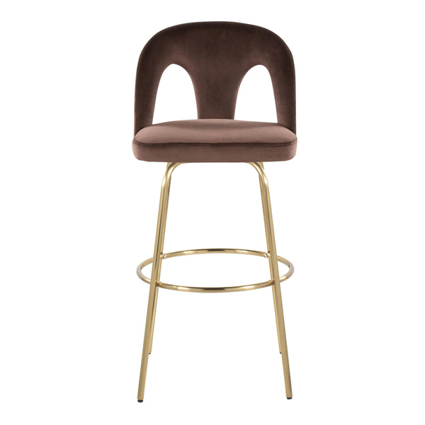 English Elm Fixed-height Swivel Barstools with Gold Footrest Black Frame White Upholstery Set Espresso B202S01882