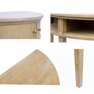 English Elm Storage Console Table Reclaimed Wheat 36" — Vintage Demilune Entry Accent w/ Fluted Doors & Bronze Knobs B035P148426