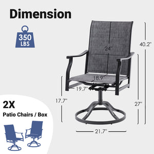 English Elm Outdoor Swivel Patio Dining Chairs Textilene Woven Set for Backyard Entertaining Dark Gray T3623P433702