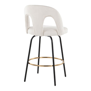 English Elm Fixed-height Swivel Counterstools with White Upholstery Gold Footrest Set of 2 B202S01784