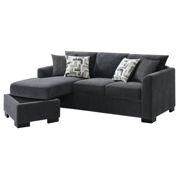English Elm Pacheco Charcoal Fabric Sleeper Sectional with Chaise Pocket Coil Cushions Modern Living B062P451783