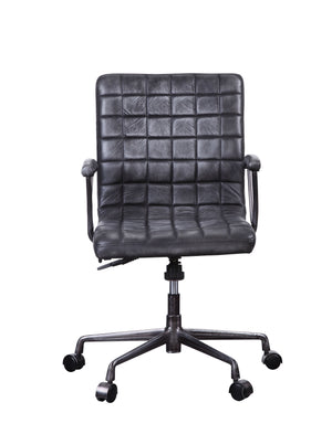 English Elm Barack Vintage Black Top Grain Leather Office Chair — Executive 360° Swivel, Adjustable 16"-19" Seat B2726P386520