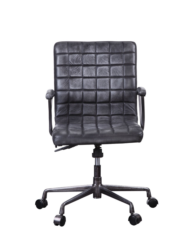 English Elm Barack Vintage Black Top Grain Leather Office Chair — Executive 360° Swivel, Adjustable 16"-19" Seat B2726P386520