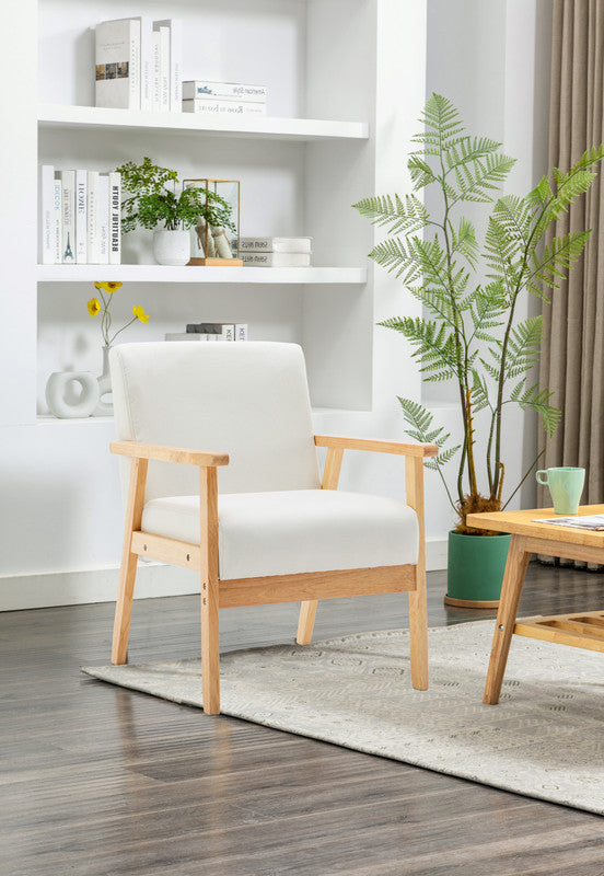 English Elm Bari Mid-century Accent Chair Beige Linen Upholstery Natural Wood Arms Compact Seat B2749P413362
