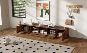 English Elm 70 Inch Walnut Media Console Low Profile Tv Stand with Soft Close Flip Doors N710P374711P