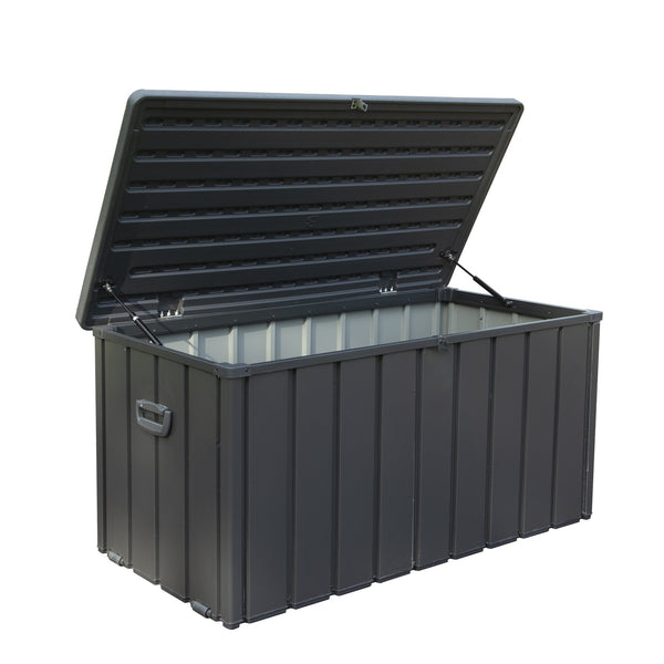 English Elm 100 Gallon Outdoor Storage Deck Box with Wheels & Lockable Double-Layer Lid, Waterproof Patio Bin W1859P197912