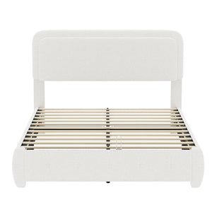 English Elm Boucle Queen Platform Bed Curved Cloud Headboard Low Profile Modern Bedroom Frame N733P439495K