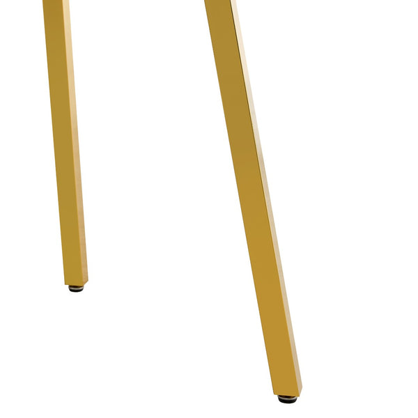 English Elm Table Set - Modern Minimalist Round Clear Glass Table With White High-Back Chairs & Gold Legs W1151S01718-GIGA