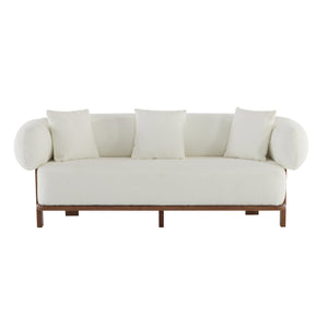 English Elm Round Arm Curved Sofa Plush Upholstered Mid-century Living Room Lounge Seating Beige N771P270523M