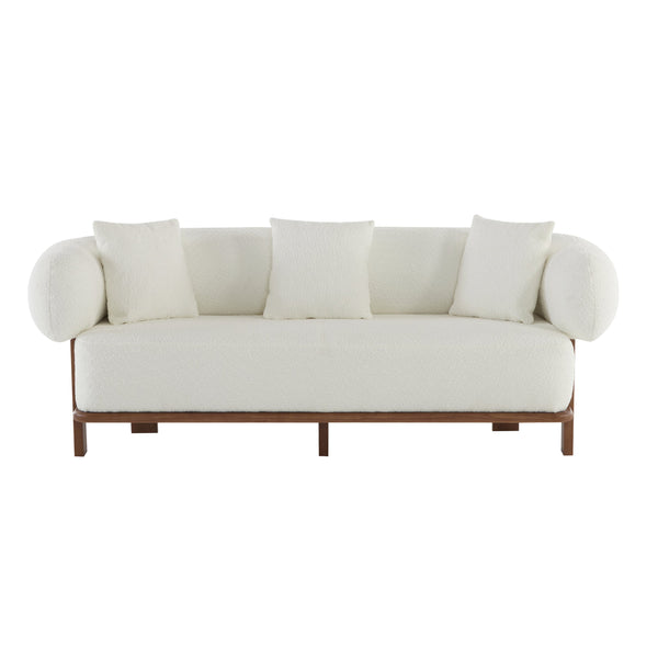 English Elm Round Arm Curved Sofa Plush Upholstered Mid-century Living Room Lounge Seating Beige N771P270523M