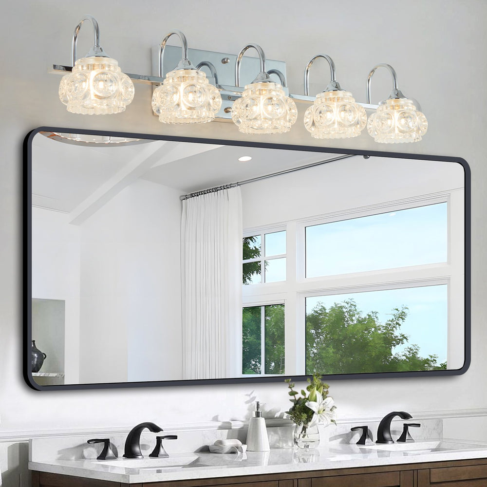 English Elm 29" Nickel Vintage Crystal Vanity Light - 5-Light G9 Wall Fixture, Clear Glass Shades, Elegant Bath W2312P374822