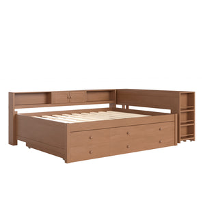 English Elm Twin Daybed Pine Frame with Trundle Desk Hutch Shelves and Storage for Kids Rooms Brown W1580S00462