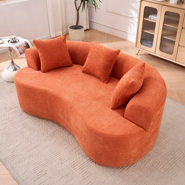 English Elm Crescent-shaped Chenille Sofa Curved Low-back Two-seater with Cloud-like Deep Cushions Orange W2012P375749