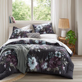 Madison Park Jolene Shabby Chic 3 Piece Cotton Printed Comforter Set MP10-8491 Dark Grey/Plum