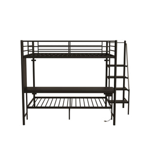 English Elm Black Metal Loft Bed with Built-in Desk Rgb Led Lighting and Charging Station Black W1671S00009