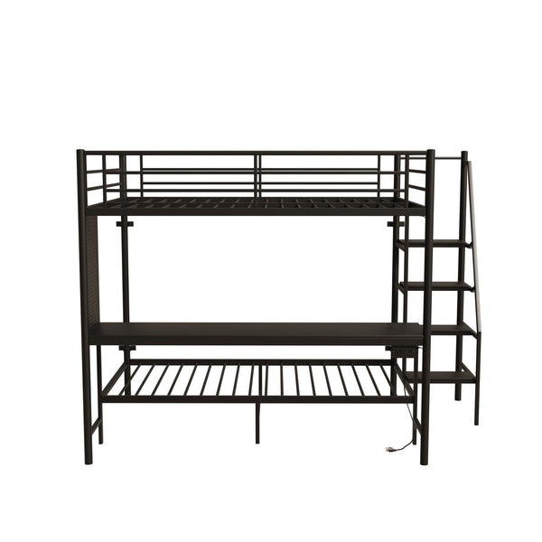English Elm Black Metal Loft Bed with Built-in Desk Rgb Led Lighting and Charging Station Black W1671S00009