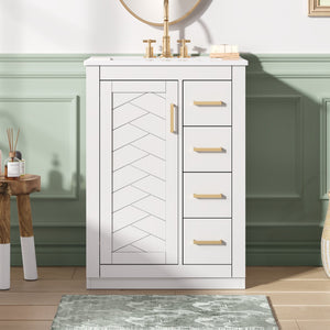 English Elm 24" Modern Bathroom Vanity With Integrated Sink, Soft-Close Drawers, Stylish Gold Hardware Finish N710P341038K
