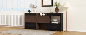 English Elm Set of 2 Extendable Rotating Storage Cabinets 32.5"-58.8" W, Black & Walnut Modern Buffet Sideboard SN845P261744D