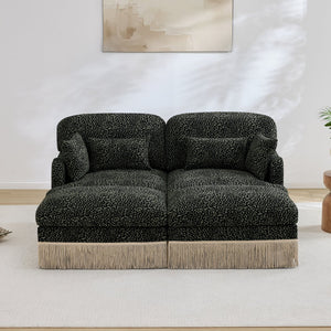 English Elm Comfy Chenille Leopard Print Loveseat with Tassel Trim and Movable Ottoman Modules Green W5656S00030