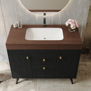 English Elm 36" Freestanding Bathroom Vanity Sintered Stone Top Ceramic Sink Stainless Steel Legs Black,Gold,Walnut,White W3136S00073