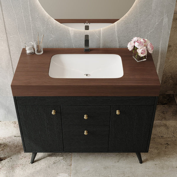 English Elm 36" Freestanding Bathroom Vanity Sintered Stone Top Ceramic Sink Stainless Steel Legs Black,Gold,Walnut,White W3136S00073