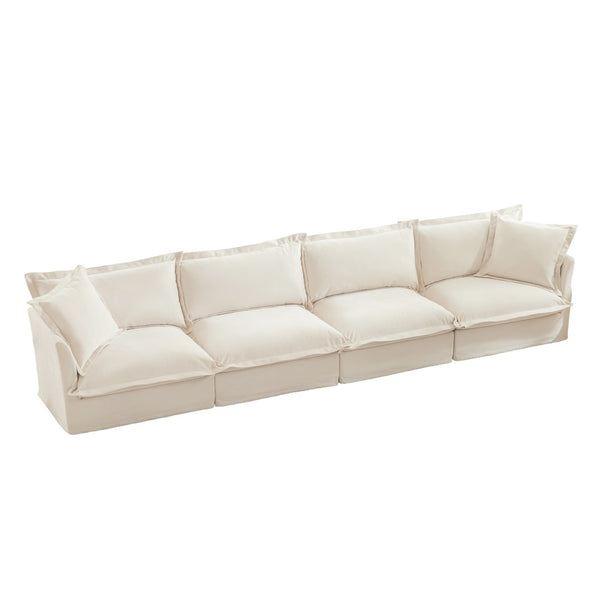 English Elm Slipcovered Long Sofa - Cloud-Like 4-Seater Couch In Cream Chenille, Removable Covers, Extra Deep Comfort W3041S00008-GIGA