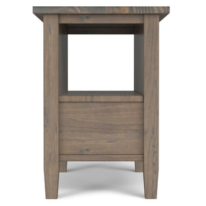 English Elm Ela Narrow End Table in Smoky Brown Wood, Handcrafted Solid Wood, Drawer & Open Shelf Storage, Transitional Style B136P203458