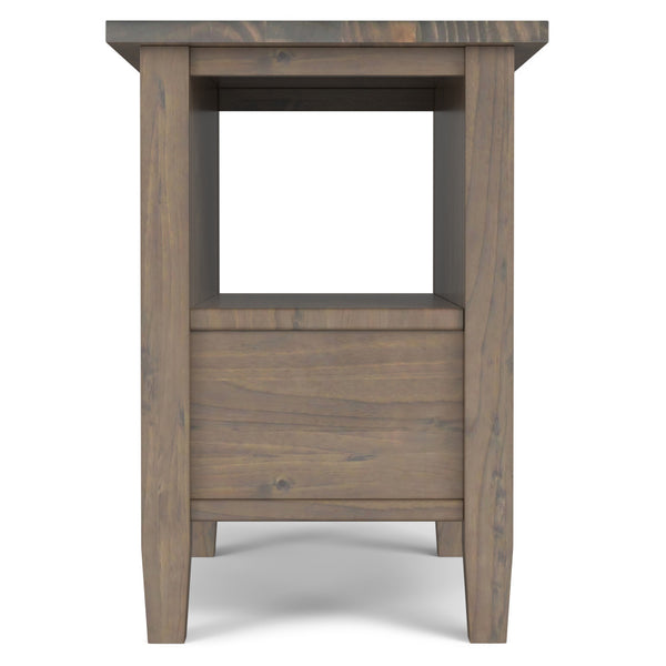 English Elm Ela Narrow End Table in Smoky Brown Wood, Handcrafted Solid Wood, Drawer & Open Shelf Storage, Transitional Style B136P203458