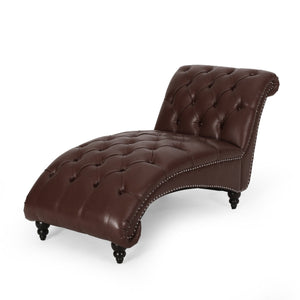 English Elm Christopher Knight Home® - CHAISE Luxe button-tufted curvy lounge chair with diamond stitch detail and turned birch wood legs, stylish comfort for modern living-room relaxation Dark Brown 46.5 L x 29.75 W x 20.5 H 70445.00DBRN