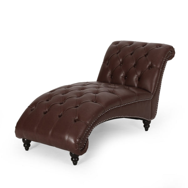 English Elm Christopher Knight Home® - CHAISE Luxe button-tufted curvy lounge chair with diamond stitch detail and turned birch wood legs, stylish comfort for modern living-room relaxation Dark Brown 46.5 L x 29.75 W x 20.5 H 70445.00DBRN