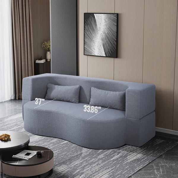 English Elm 2-in-1 Convertible Sofa Bed - Full Size Folding Loveseat with Plush Teddy Fabric, No Assembly Needed Grey W3163P322890