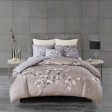 N Natori Sakura Blossom Global Inspired 3 Piece Cotton Sateen Printed Comforter Set NS10-3255 Lilac