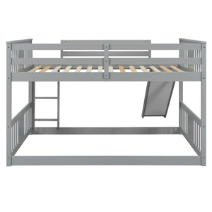 English Elm Full Over Kids Bunk Bed with Built-in Slide Ladder Pine Frame Gray Finish LT100208AAE