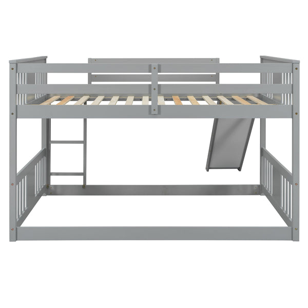 English Elm Full Over Kids Bunk Bed with Built-in Slide Ladder Pine Frame Gray Finish LT100208AAE