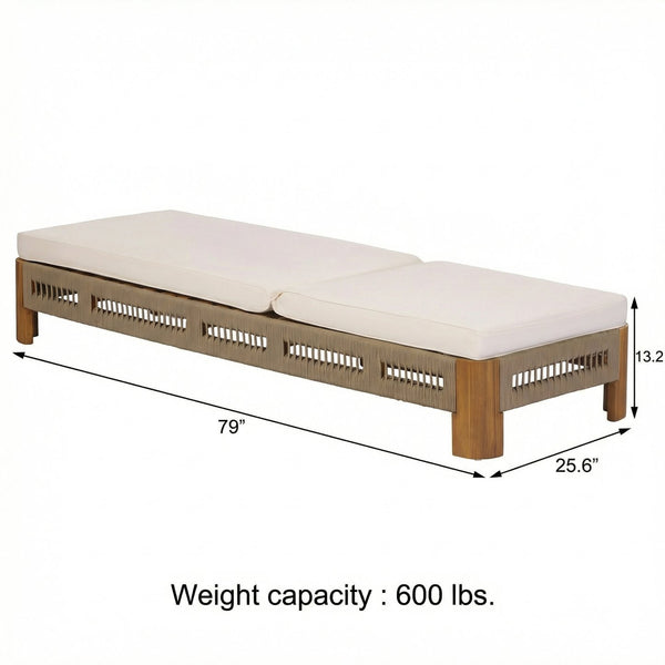 English Elm Acacia Wood Outdoor Chaise Lounge with Rope Accents and Adjustable Reclining Backrest N767P363998C_N767P369236T