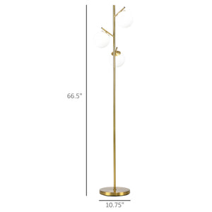 English Elm HOMCOM Gold 3-Light Modern Tree Floor Lamp with Globe Shades, Steel Base, Foot Switch, 66.5" H, E26 W2225P173948