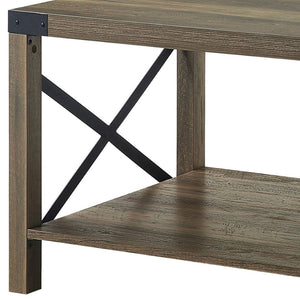 English Elm Rustic Oak Coffee Table With X-Slat Design & Ample Storage Shelf For Stylish Living Room Decor B062P185677-GIGA