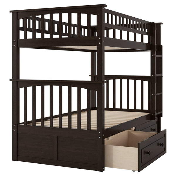 English Elm Twin Over Solid Pine Bunk Bed with Rolling Drawers and Convertible Platform GX000240AAP