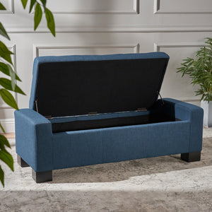 English Elm Christopher Knight Home® - GUERNSEY Ottoman Bench with Tufted Waffle Stitch Fabric, Hidden Storage & Birch Legs for Living Room Navy Blue 67220.00F