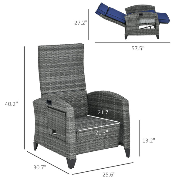 English Elm Reclining Pe Wicker Outdoor Lounge Chair with Footrest and Built-in Side Tray T3971P444413
