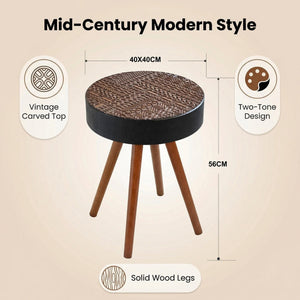 English Elm 15.7-inch Round Carved Mdf Accent Table Distressed Vintage Style for Bedroom or Living Room W3935P406043