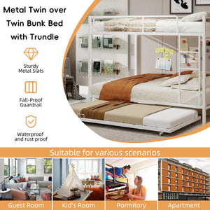 English Elm Durable Iron Bunk Bed With Trundle And Safety Rails, Modern Design For Kids & Guests, Easy Assembly W1935P360863