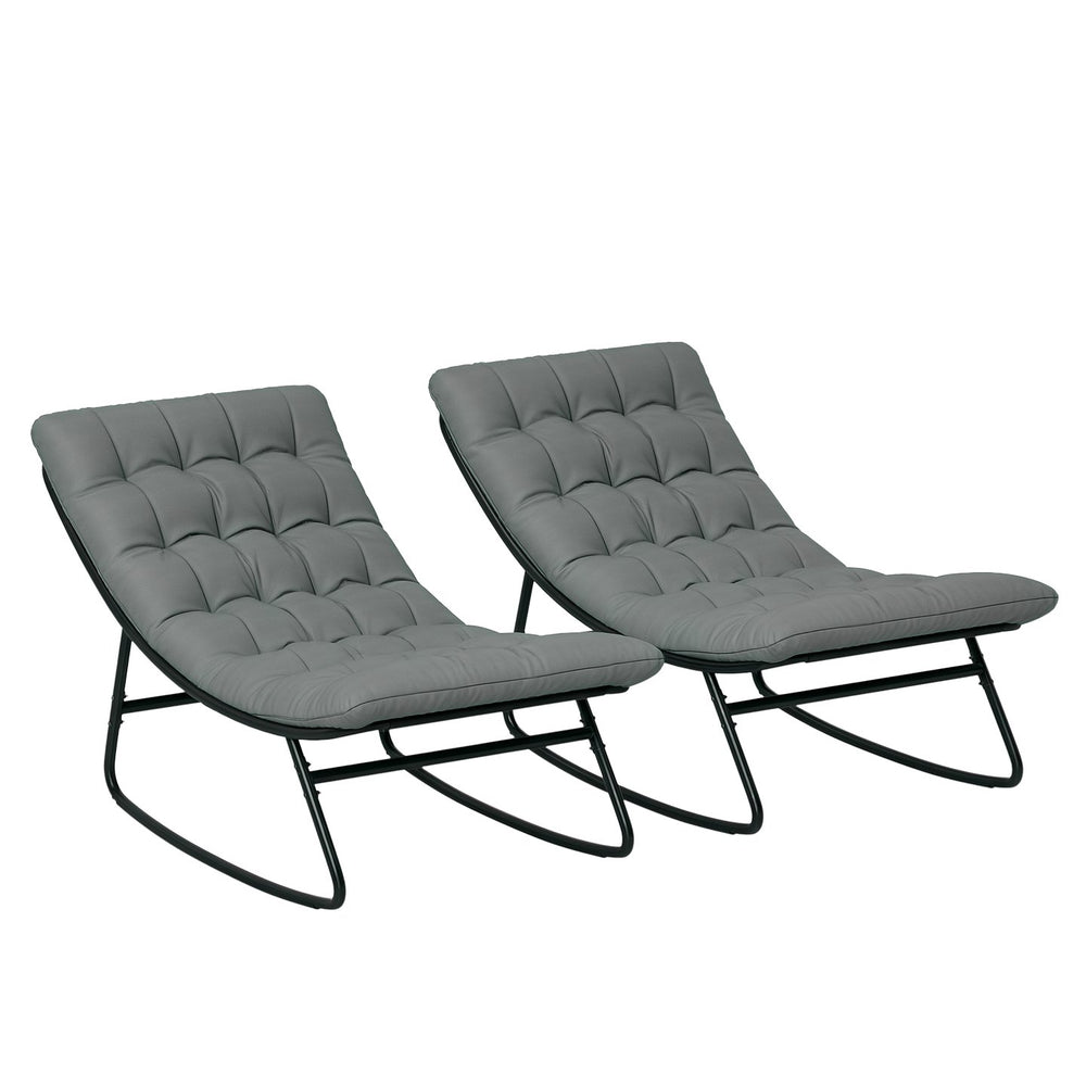 English Elm Outsunny Steel Frame Outdoor Rocking Chair Set with Mesh Seats and Thick Cushions W2225P485559