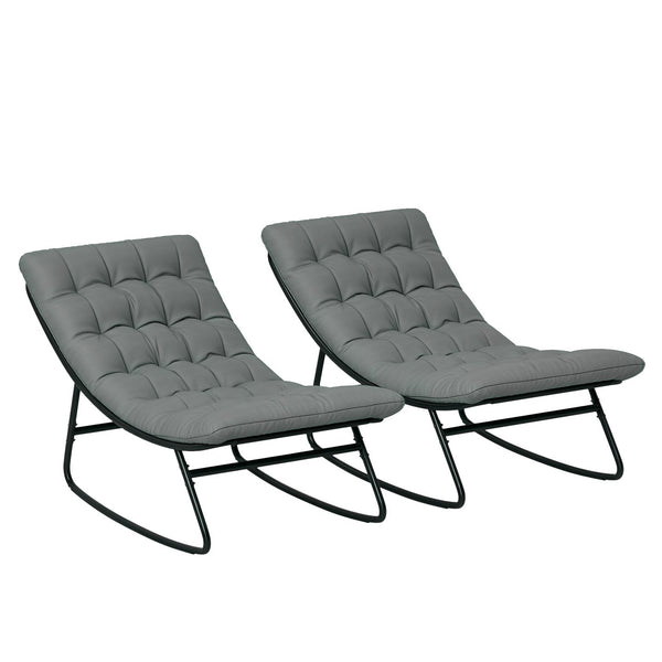 English Elm Outsunny Steel Frame Outdoor Rocking Chair Set with Mesh Seats and Thick Cushions W2225P485559