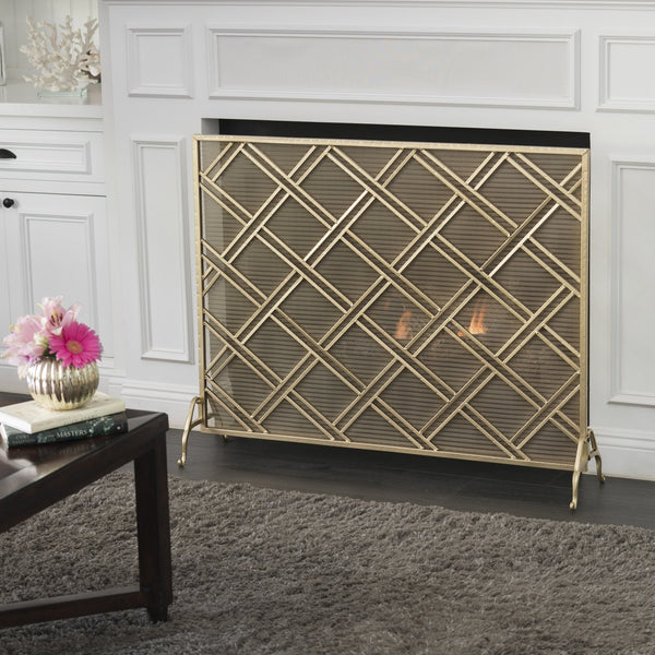 English Elm Christopher Knight Home® - FIRE Iron Fireplace Screen with Durable Mesh Guard and Stable Frame for Safety and Classic Hearth Appeal Gold 61129.00GLD