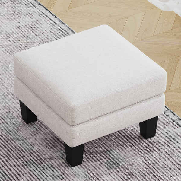 English Elm Fabric Ottoman with Thick Coil-Spring Cushion, 100% Polyester Upholstery, Solid Wood Legs, 23×23×17" Beige W109741865